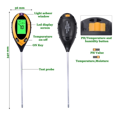 Exibição LCD Digital 4 em 1 Medidor de pH do solo com Teste de luz solar de temperatura e umidade