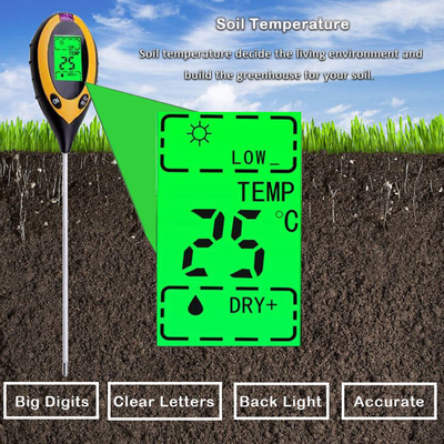 Exibição LCD Digital 4 em 1 Medidor de pH do solo com Teste de luz solar de temperatura e umidade
