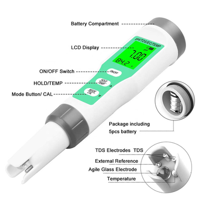 Teste de resistência à água 4 em 1 para aquários e hidroponia pH/TDS/EC/tempermetros