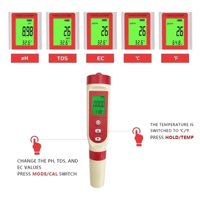 Teste de água de tela LCD Pen 4 em 1 Tds/ec/ph/temp Meter para controlo de temperatura