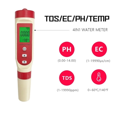 Teste de água de tela LCD Pen 4 em 1 Tds/ec/ph/temp Meter para controlo de temperatura
