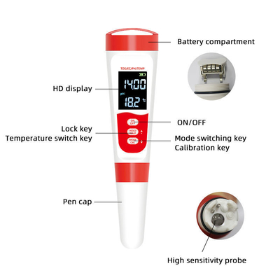 Testeiro de água multifunção PH/EC/TDS/TEMP 4 em 1 para água potável rápida