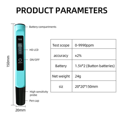 Suporte personalizado ODM Tester de pureza digital para medir níveis de temperatura e TDS