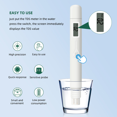 Medidor TDS de alta precisão de caneta de um botão Tipo 0-9990ppm Faixa de medição ± 2% de precisão
