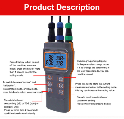 Combo 5 em 1 PH/COND./D.O/TEMP Medidor de água para aquapônico AZ86031 Piscina portátil IP67