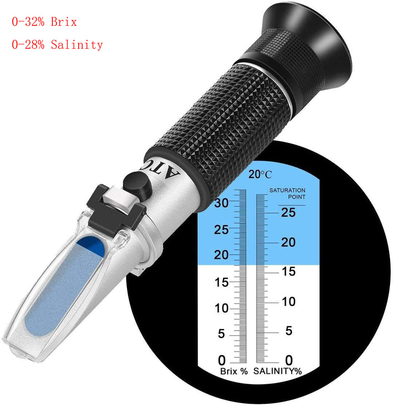 Suporte OEM 2 Escala 0-32% Brix 0-28% Salinidade Sal ATC Refractômetro para Aquário de Pesca Marinha