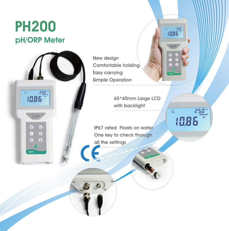 Medidor de pH digital portátil ORP portátil com ecrã LCD de luz de fundo multilinear de 65*40 mm