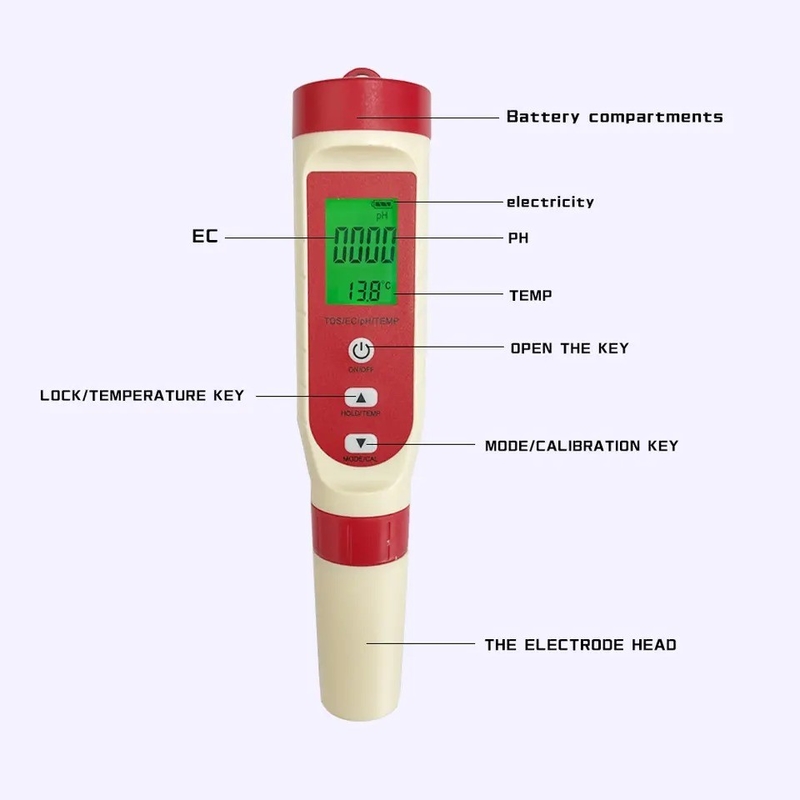 Teste de água de tela LCD Pen 4 em 1 Tds/ec/ph/temp Meter para controlo de temperatura